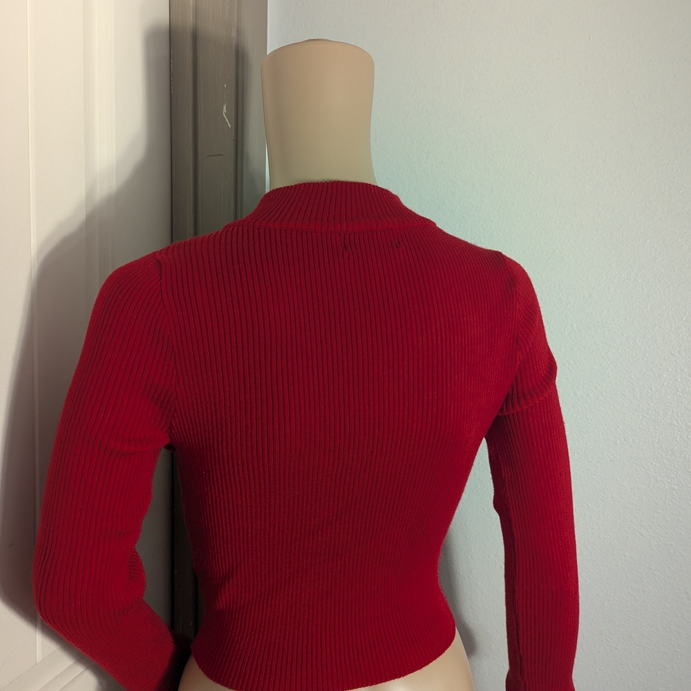Red Ribbed Long Sleeve Top - Picture 7 of 9
